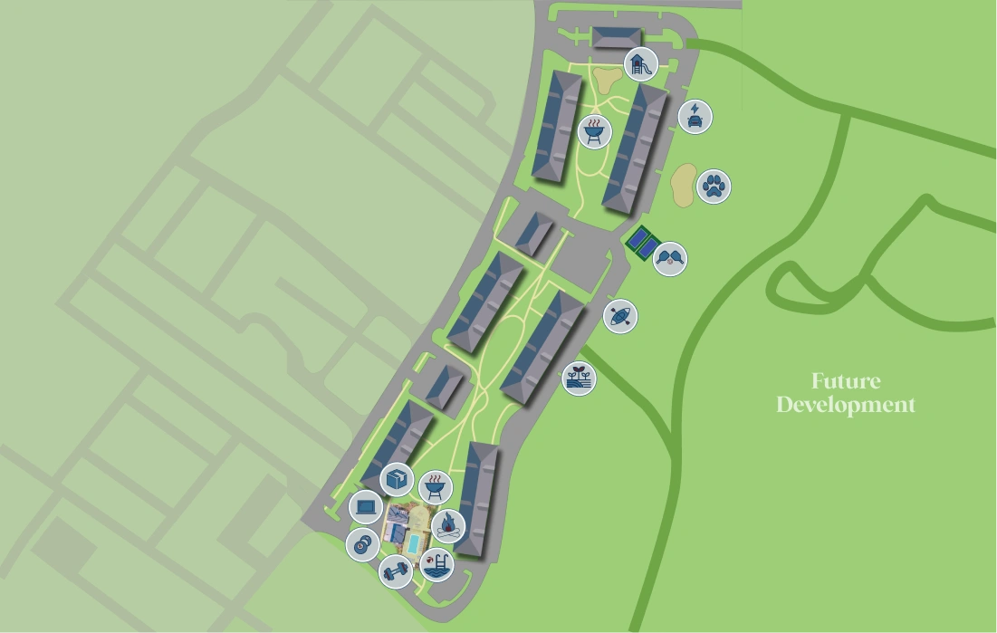 Illustrated community map of Halstead Plymouth showing residential areas and nearby amenities