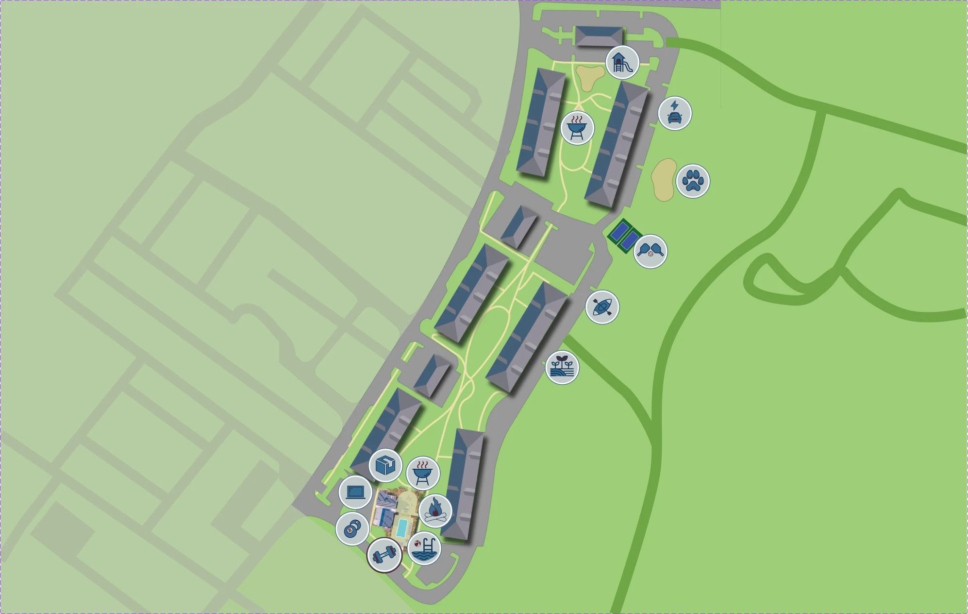Illustrated community map of Halstead Plymouth showing residential areas and nearby amenities